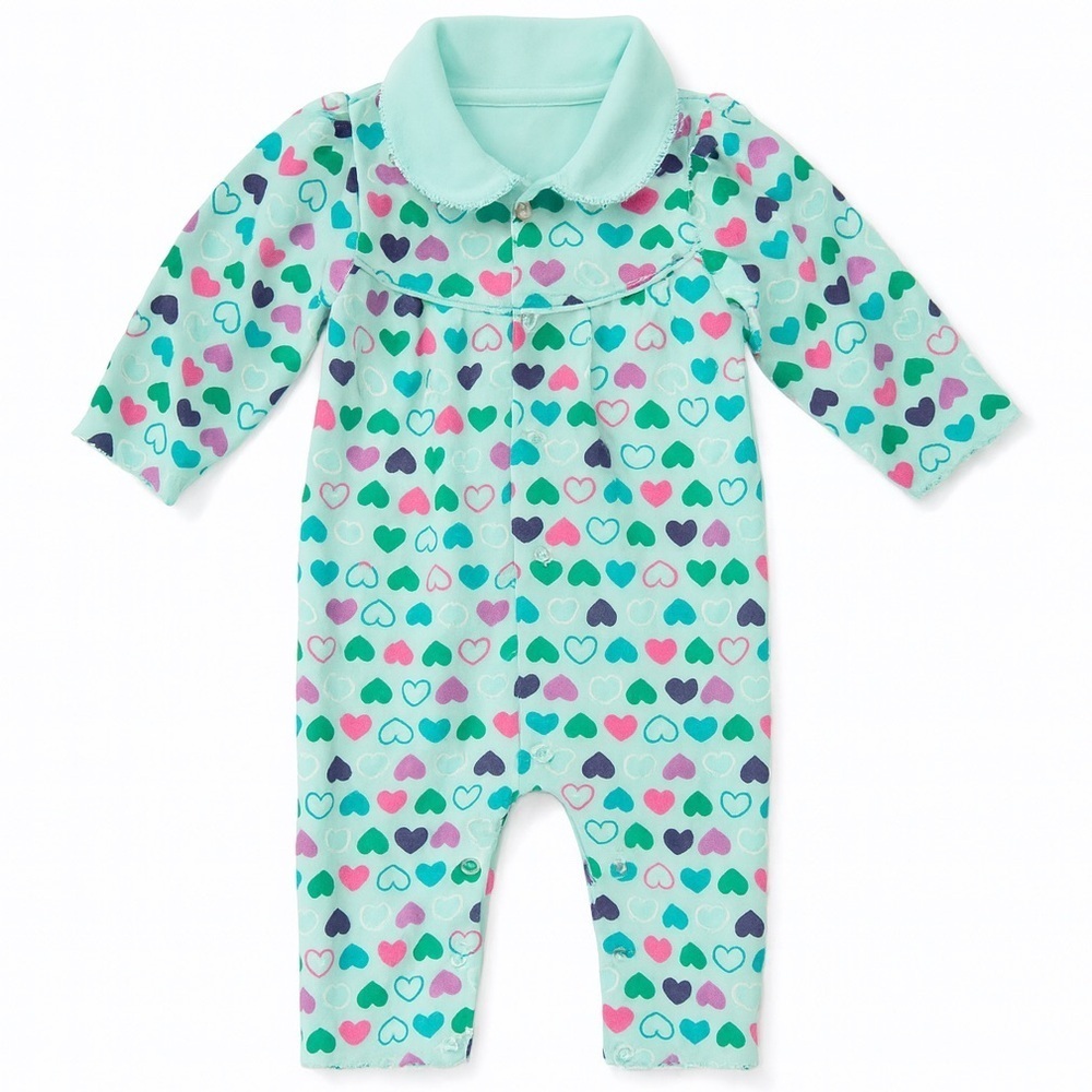 Aqua Heart Print Romper With Peter Pan Collar